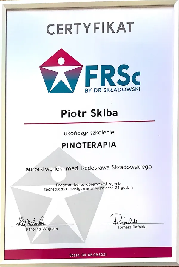 Fizjoterapeuta Piotr Skiba certyfikat pinoterapia