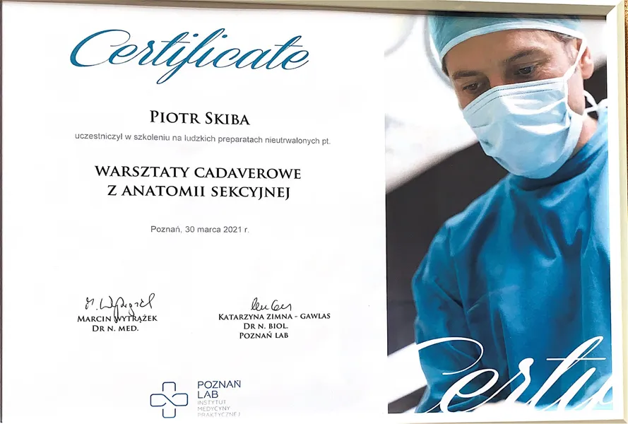 Fizjoterapeuta Piotr Skiba certyfikat