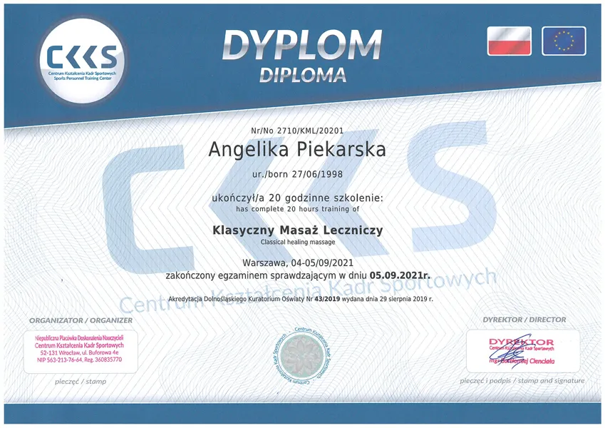 Dyplom Angelika Piekarska CKKS